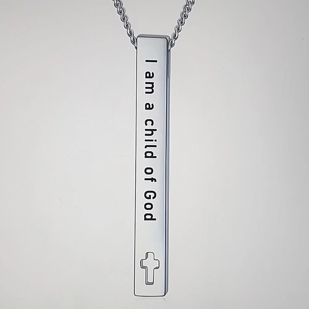 Stainless Inspirational Bible Verse Bar Nercklace.